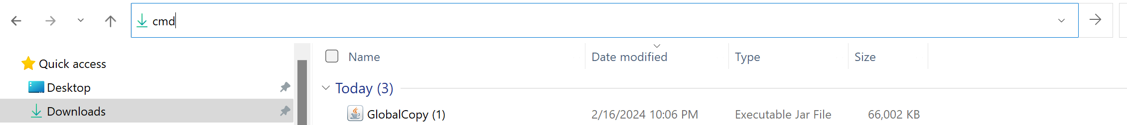 image showing how to open command prompt in the current directory